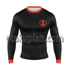 Black Widow Black and Red Long Sleeve Rash Guard Compression Shirt