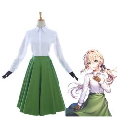 Anime Violet Evergarden Auto Memory Doll Outfits White Blouse Green Dress Gloves Cosplay Costume