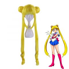 Anime Sailor Moon Tsukino Usagi Long Straight Double Braids Lemon Yellow Blonde Cosplay Wigs