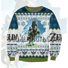 Game Legend of Zelda Blue and Green 3D Printed Ugly Christmas Sweatshirt