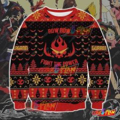 Gurren Lagann Fight The Power 3D Print Pattern Ugly Christmas Sweatshirt