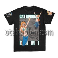 One Piece Nami Green and White Streetwear T-shirt