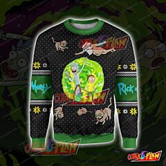 Rick and Morty Cat 3D Print Ugly Christmas Sweatshirt
