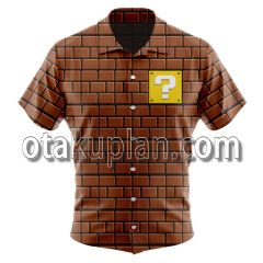 Super Mario Cube Stone Brick Button Up Hawaiian Shirt