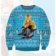 The Legend of Zelda Link and Princess Zelda Blue 3D Printed Ugly Christmas Sweatshirt