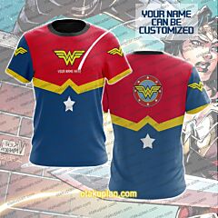 Wonder Woman Red And Blue Custom Name T-shirt